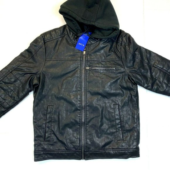 Men's Apt. 9 Faux Leather Removable Bib Hooded Jacket - Black - L - Picture 2 of 5